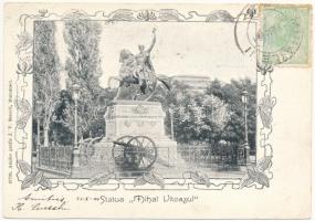 1904 Bucharest, Bukarest, Bucuresti, Bucuresci; Statua Mihai Viteazul / statue, monument. Atelier grafic J. V. Socecu Art Nouveau, floral