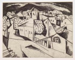 Kádár Béla (1877-1956): Külváros, 1920-as évek. Szén, papír, jelzés nélkül. Üvegezett fakeretben. 14,5x18,5 cm / charcoal on paper, unsigned, framed