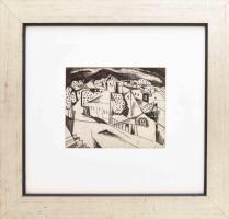 Kádár Béla (1877-1956): Külváros, 1920-as évek. Szén, papír, jelzés nélkül. Üvegezett fakeretben. 14...