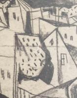 Kádár Béla (1877-1956): Külváros, 1920-as évek. Szén, papír, jelzés nélkül. Üvegezett fakeretben. 14...