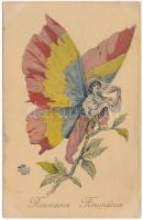 Roumanie / Roumania / Romania. Art Nouveau butterfly lady, colors of the Romanian flag. Edition Aux Alliés Paris (fl)