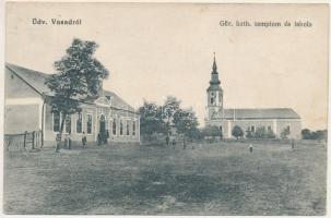 Érvasad, Vasad (Bihar); Görög katolikus templom és iskola / Greek Catholic church and school (fl) + &quot;POSTAI ÜGYN.&quot;