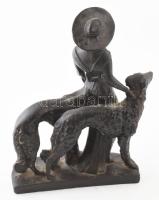 Nő kutyákkal. Festett könnyűfém, kopással, m: 29 cm