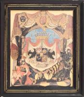 Grófi címer reprodukciója. Ofszet, keretben. (Aeneis idézet: "Famam extendere factis, hoc virtutis opus."