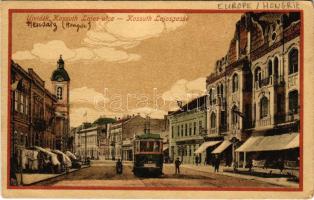 1918 Újvidék, Novi Sad; Kossuth Lajos utca, villamos, bútorház, üzletek. Hohlfeld kiadása / street view, tram, furniture store, shops (EK)