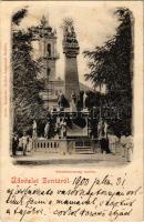 1900 Zenta, Senta; Szentháromság szobor. Kabos Ármin kiadása / Holy Trinity statue (fa)