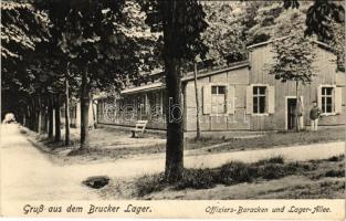 1914 Lajtabruck, Bruck an der Leitha; Offiziers Baracken und Lager Allee / Tiszti laktanya. Alex. J. Klein kiadása / military barracks