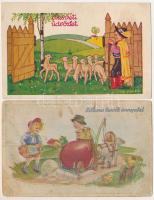 4 db RÉGI magyar húsvéti üdvözlő képeslap vegyes minőségben / 4 pre-1945 Hungarian Easter greeting postcards in mixed quality