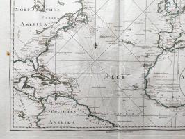 Az Atlanti-óceán északi része. Német nyelven feliratozott, kézzel határszínezett térkép, szerkesztet...