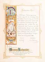 1887 Bécs (Wien), a Döblingi Férfikórus (Döblinger Männergesang-Verein) dekoratív, kézzel festett em...