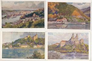 Die Donau von Passau bis Krems. Rud. Schmidt - 14 db régi képeslap szakadt tokban / 14 pre-1945 post...
