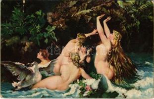 1919 Nymphen / Erotic nude lady art postcard. Stengel s: Hans Makart (szakadt / tear)