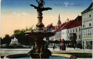 Pozsony, Pressburg, Bratislava; Kossuth Lajos tér, Központi sörcsarnok, Gyüre üzlete / square, beer hall, shops