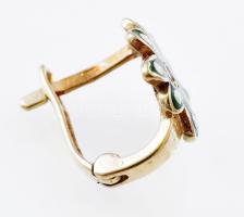 Arany (Au) 14K zománcfestett virágos fülbevalópár, jelzett, 1,1×0,9 cm, bruttó: 1,2 g