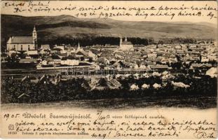 1905 Szamosújvár, Gherla; látkép, vasútállomás, vonat. Todorán E. kiadása / general view, railway station, train + &quot;NAGY-KÁROLY - KOLOZSVÁR 74. SZ.&quot; vasúti mozgóposta bélyegző (fl)