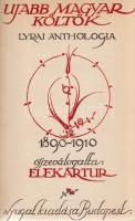 Ujabb magyar költők. Lyrai anthologia 1890-1910. Összeválogatta: Elek Artur. (Budapest), [1911]. A Nyugat kiadása (Légrády Testvérek ny.) 175 + [5] p. Első kiadás. A kétszínnyomású címoldalt Falus Elek rajza díszíti. A Elek Artúr bevezetőjével indító antológia döntően az urbánus líra alkotóitól válogat, de szemezget a Nyugat egyes alkotói által gyakran kipellengérezett lírikusok, így Szabolcska Mihály költészetéből is. A kötet végén rövid életrajzok. Néhány oldalon apró foltosság. Aranyozott gerincű korabeli félvászon kötésben, az eredeti, illusztrált borítók bekötve. Jó példány.