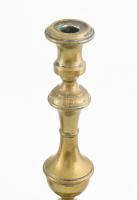 Antik ezüstözött gyertyatartó pár. Egyiken jelzett: sérült címkén "...ász Nándor ékszerész&quot...