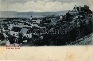 1910 Beckó, Beczkó, Beckov; vár, templomok. Horovitz Adolf kiadása / castle ruins, churches (fl)