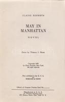 [Kölcsey Kende Klára] Kenneth, Claire:
Május Manhattanben. Regény. [Dedikált.]
New York, (1959). B...