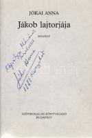 Jókai Anna: Jákob lajtorjája. Regény. Budapest, (1982). Szépirodalmi Könyvkiadó (Alföldi Nyomda, Debrecen). 1 t. (címkép) + 481 + [2] p. Első kiadás. Dedikált: ,,Vágvölgyi Máriának, szeretettel: Jókai Anna. 1982. Könyvhét&quot;. Prov.: Vágvölgyi Mária tördelő, orvosi folyóiratok munkatársa. Kiadói egészvászon kötésben, színes, illusztrált kiadói védőborítóban. Jó példány.