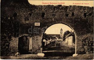 1908 Bajmócfürdő, Bojnické kúpele (Bajmóc, Bojnice); a vár kapuja. Gubits B. Privigye kiadása 577. (W.L. ?) / castle gate