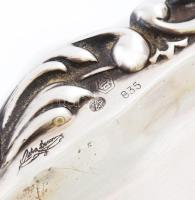 Ezüst (Ag) barokkos peremű négyszögletes tálca, jelzett, 22,5×16,5 cm, nettó: 154 g