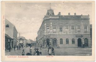 1923 Zalatna, Zlatna; Piac tér, Kovács Károly, Dencel F. üzlete. Nagy Árpád kiadása / market square, shops (Rb)