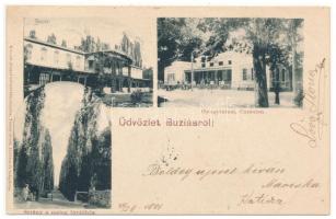 1901 Buziásfürdő, Baile Buzias; Bazár, Gyógyterem, sétány a melegfürdőhöz. Kossak József udvari fényképész kiadása / spa, bazaar, baths (EK)