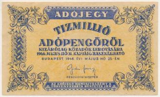 1946. 10.000.000AP vízjeles papíron, fordított címerrel T:XF,VF