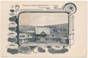 1913 Kolozs, Kolozs-Sósfürdő, Kolozsfürdő, Cojocna; uszoda / spa, swimming pool. Art Nouveau, floral (felületi sérülés / surface damage)