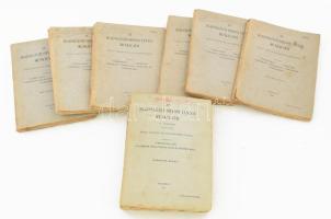 Az igazságügyi orvosi tanács munkálatai, össz. 7 kötet: II. köt. 1., 2., 3., 5. füzetek + II. sorozat (1900-1910) III. köt. Szerk.: Dr. Korányi Frigyes et al. Kiadja a Magyar Kir. Igazságügyministerium. Bp., 1905-1914, Franklin-ny. Kiadói papírkötés, változó állapotban, sérülésekkel, foltokkal.