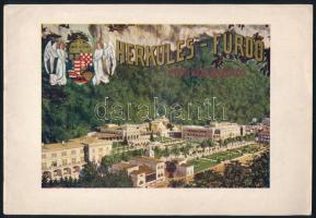 Herkules-fürdő. (Herkulesbad) Bp., én. (cca 1910), Pallas-ny., 30+1 p. Német nyelvű prospektus. Gazdag fekete-fehér képanyaggal és egy térképvázlattal illusztrált. Kiadói haránt-alakú papírkötés, a borítón színes illusztrációval. A borító belsején "Világjárás Utazási és Menetjegyiroda Rt." bélyegzésével.