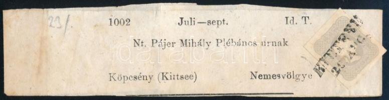 ~1861 Hírlapbélyeg teljes címszalagon KITTSEE (Köpcsény) / Newspaper stamp on complete wrapper