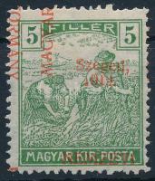 Szeged 1919 Arató 5f erősen eltolódott felülnyomással / Mi 8 with shifted overprint. Signed: Bodor (rövid fogak / short perfs.)