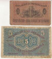 Csehszlovákia 1919. 1K + 5K T:VG folt, szakadás
Czechoslovakia 1919. 1 Korun + 5 Korun C:VG spot, t...