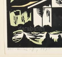 Olvashatatlan jelzéssel: Városszéle. Színes fametszet, papír, üvegezett fakeretben. 18x50 cm