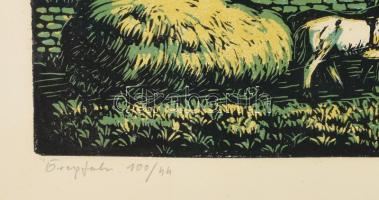 Réti Mátyás (1922-2002): Öregfalu. Színes linómetszet, papír, jelzett, számozott (100/44), üvegezett...