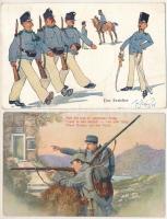 2 db régi német katonai művészlap malaccal / 2 pre-1945 German military art postcards + K.u.k. feldpost