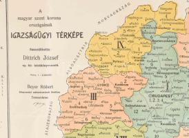 1909 A Magyar Szent Korona országainak igazságügyi térképe, összeállította: Dittrich József, méretar...