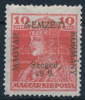 Szeged 1919 Károly 10f a felülnyomásban 19 9 tévnyomattal / Mi 22 with plate variety. Signed: Bodor