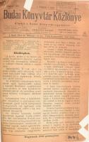 1897 Budai Könyvtár Közlönye. I. évf. 1. sz. Bp., 1897, Budai Könyvtár-Egyesület. 10 p. Modern félvászon-kötésben, sérült, részben javított lapokkal, volt könyvtári példány.