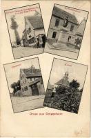 1908 Dolgesheim, Der hohe Baum u. Spezereihandlg von Jul. Eller I W we, Kriegerdenkmal, Pfarrhaus, kirche / war memorial, parish, church (fl)