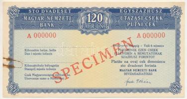 ~1960-1970. A Magyar Nemzeti Bank utazási csekkje 120Ft értékben, kitöltetlen, "SPECIMEN (MINTA)" felülbélyegzéssel, "A 000000" sorszámmal T:AU gemkapocs nyom