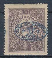 Debrecen I. 1919 Postatakarék kék felülnyomással / Mi 6b with black overprint. Signed: Bodor