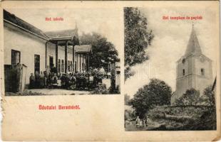 1918 Berzéte, Brzotín; Református templom, paplak és iskola / Calvinist church, rectory and school (szakadás / tear)