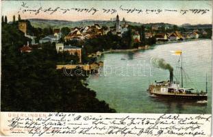 1904 Überlingen, Ueberlingen; general view with steam ship