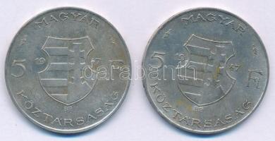 1947. 5Ft Ag "Kossuth" (2x) T:VF,F patina Adamo F8.1