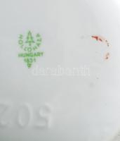 Hollóházi váza. Jelzett, lila virágmintás díszítéssel, hibátlan, m: 17,5 cm