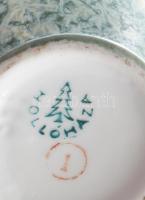 Hollóházi zöld márványmintás tálka és váza. Jelzett, kis kopással, h: 21 cm, m: 21 cm