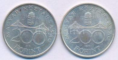 1994. 200Ft Ag "Deák" (2x) T:AU,XF kis patina Adamo F13.1